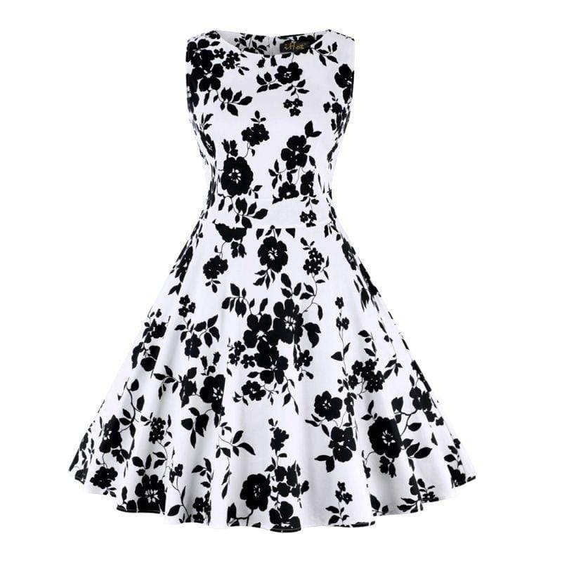 Women Vintage Style Sleeveless Floral Print Curvy Dress