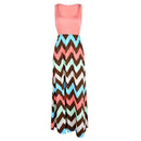 Women Wave Pattern Round Collar Sleeveless Maxi Dress