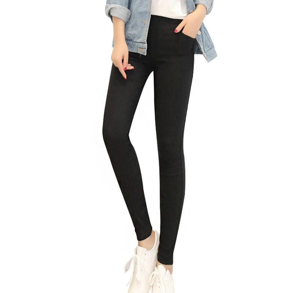 Women Winter Fleece Lined Slim Solid Color High Elasticity Pencil Pants