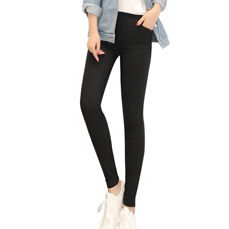 Women Winter Fleece Lined Slim Solid Color High Elasticity Pencil Pants