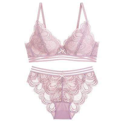 Young Lady Fashion Wireless Triangle Pattern Lace Bra Set