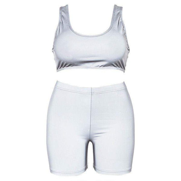 Young Lady Solid Color Elastic Work-out Tank Shorts Set