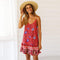 Young Women Casual Spaghetti Strap Pattern Ruffle Hemline Floral Dress