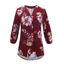 Young Women Fashion Floral Printed Three-quarter Sleeves Casual Blouse