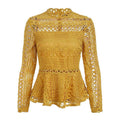 Young Women Solid Color Lace Fabric Long-sleeve Mock Neck Blouse