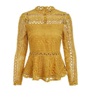 Young Women Solid Color Lace Fabric Long-sleeve Mock Neck Blouse