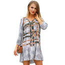 Young Women Unique Geometric Pattern Long Sleeves A Shape Dress