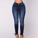 TIY Denim Personalized Bandage Design Elastic Dark Blue Pencil Jeans TIY