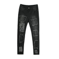 TIY Denim Personalized Irregular Ripped Elastic Slim Fit Black Pencil Jeans TIY