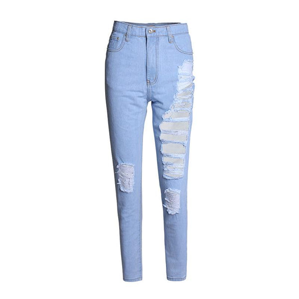 TIY Denim Personalized Ripped Design Loose Cropped Straight Jeans TIY