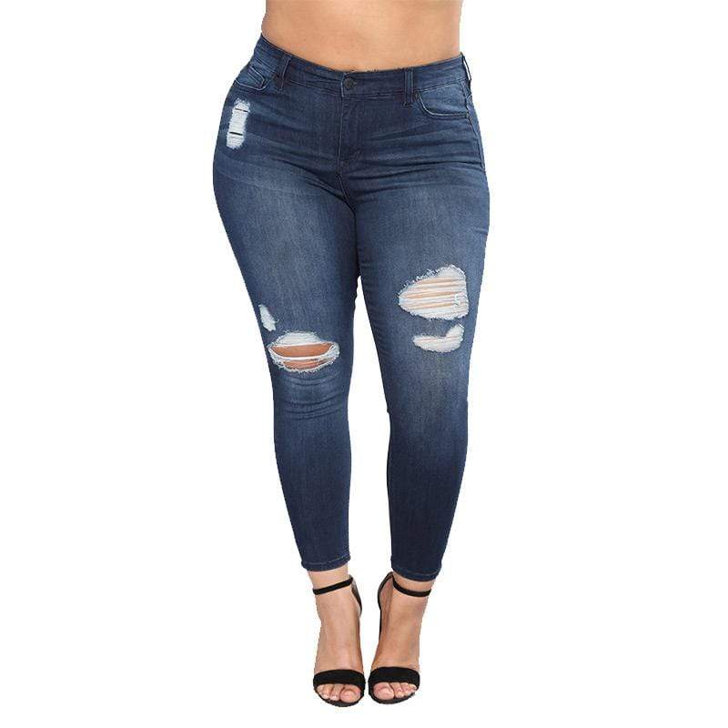 TIY Denim Plus Size High Elastic Knee Ripped Cropped Girls Sexy Tight Jeans Pants For Women Design Denim Pants TIY
