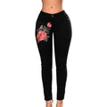 TIY Denim Popular Trendy Red Rose Pattern Embroider Black Pencil Jeans TIY