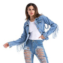 TIY Denim Punk Style Women Unique Tassel Detailing Casual Denim Jacket TIY
