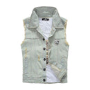 TIY Denim Retro Style Men Lapel Denim Vests TIY
