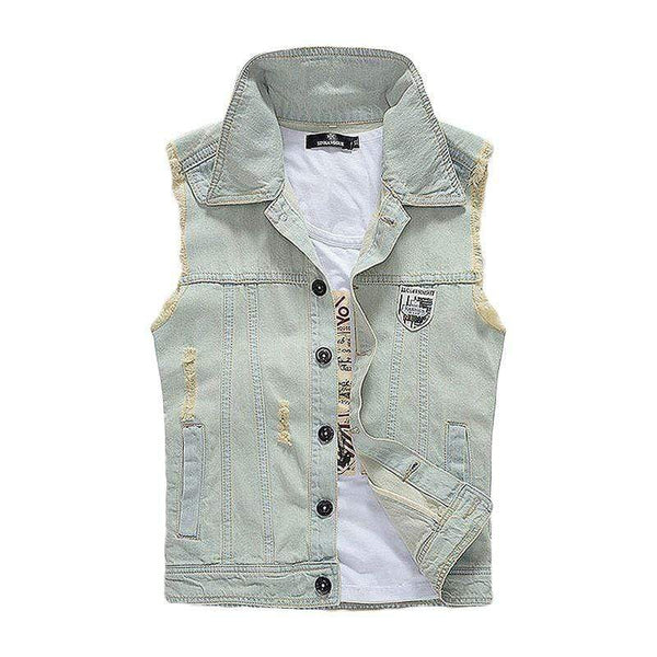 TIY Denim Retro Style Men Lapel Denim Vests TIY