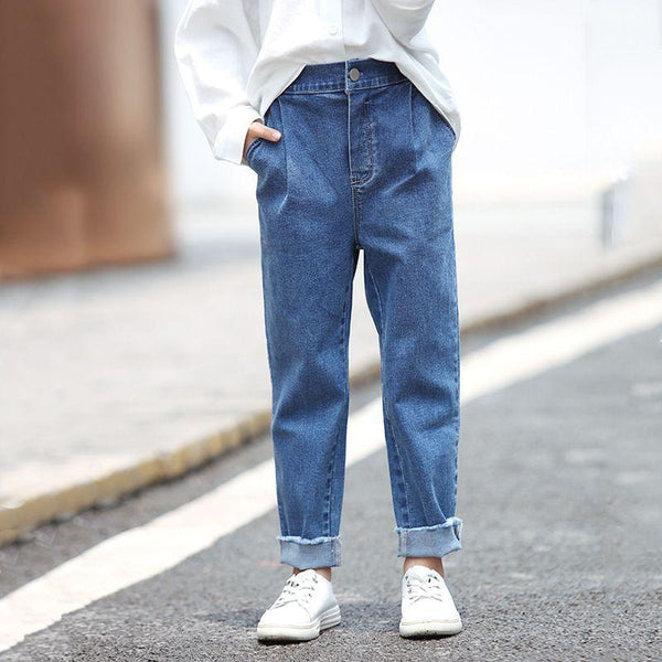 TIY Denim Simple Design Girls Slim Fit Plain Button Denim Jeans TIY