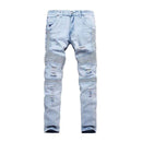 TIY Denim Street Style Man Solid Color Extensible Ripped Jeans TIY