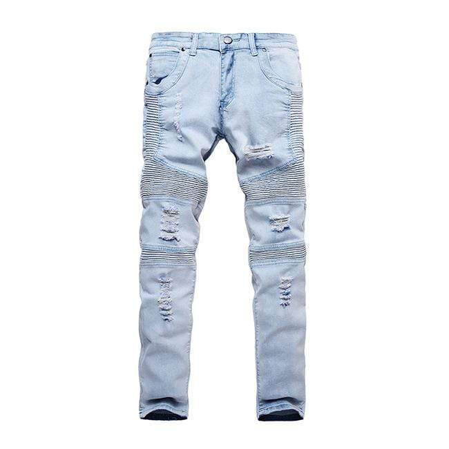 TIY Denim Street Style Man Solid Color Extensible Ripped Jeans TIY