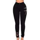 Stylish Colorful Flower Pattern Embroidery Design Black Ripped Jeans