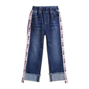 Stylish Girls Cotton Letter Appliqued Straight Jeans