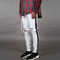 Stylish Men Cotton Line Print Ripped Jeans