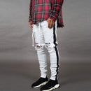 Stylish Men Cotton Line Print Ripped Jeans