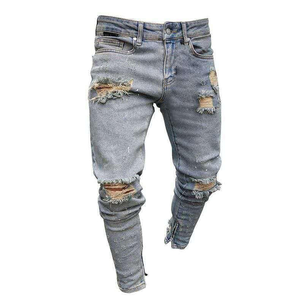 TIY Denim Stylish Men Faded Wash Ripped Skinny Denim Jeans TIY