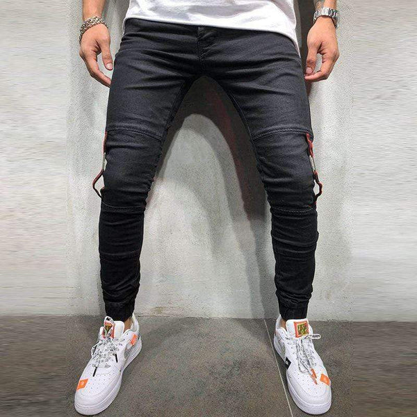 Stylish Men Side Red Stripe Skinny Jeans