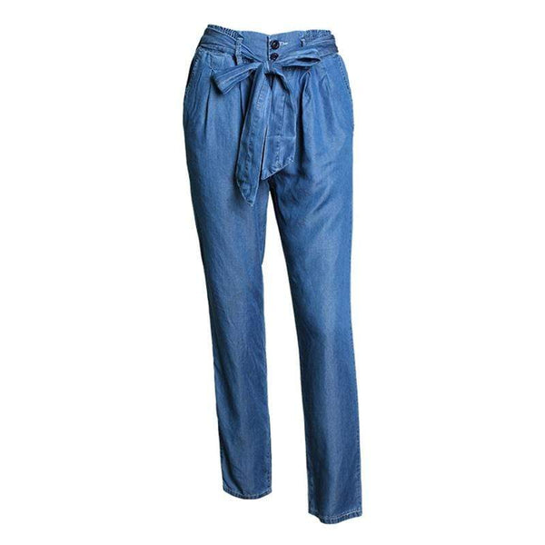 Thin High Rise Loose Bowknot Waistband Broad Leg Jeans