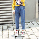 Trendy Girls Patchwork Elastic Waist Denim Jeans