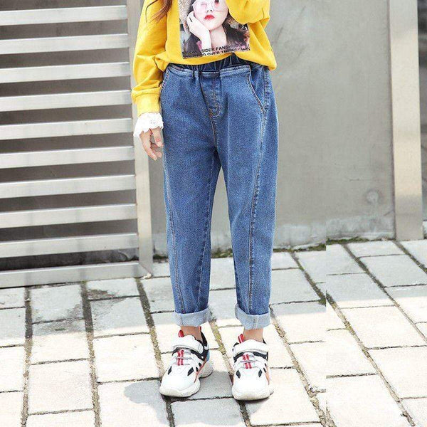 Trendy Girls Patchwork Elastic Waist Denim Jeans