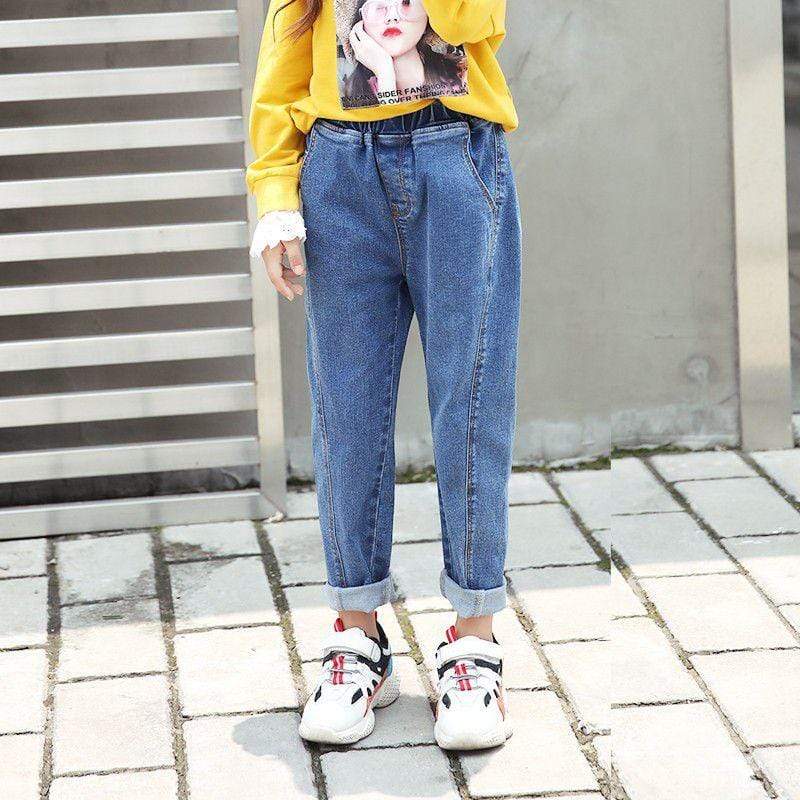 Trendy Girls Patchwork Elastic Waist Denim Jeans