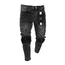 Trendy Men Patched Zipper Design Solid Color Slim Fit Jeans