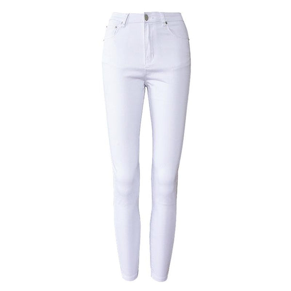 Trendy Pure White Elastic Slim Fit Pencil Cropped Jeans