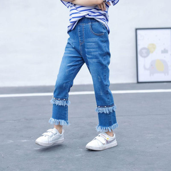 Unique Design Girls Tassel Casual Denim Jeans