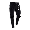 Unique Men Black Zipper Design Ripped Jeans