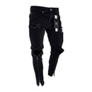 Unique Men Black Zipper Design Ripped Jeans