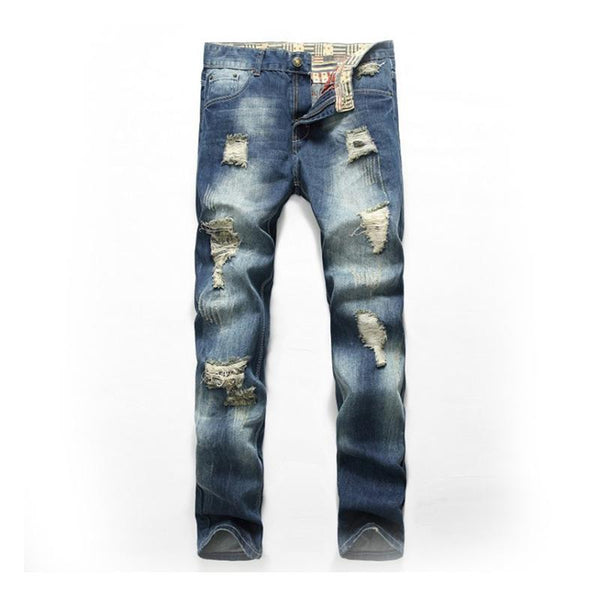 TIY Denim Vintage Man Personality Style Simple Slim Ripped Jeans TIY