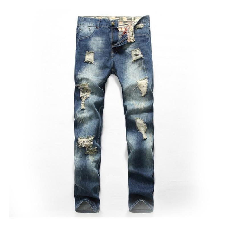 TIY Denim Vintage Man Personality Style Simple Slim Ripped Jeans TIY