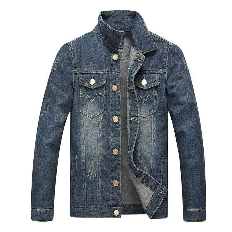 TIY Denim Vintage Style Men Cotton Lapel Denim Jacket TIY