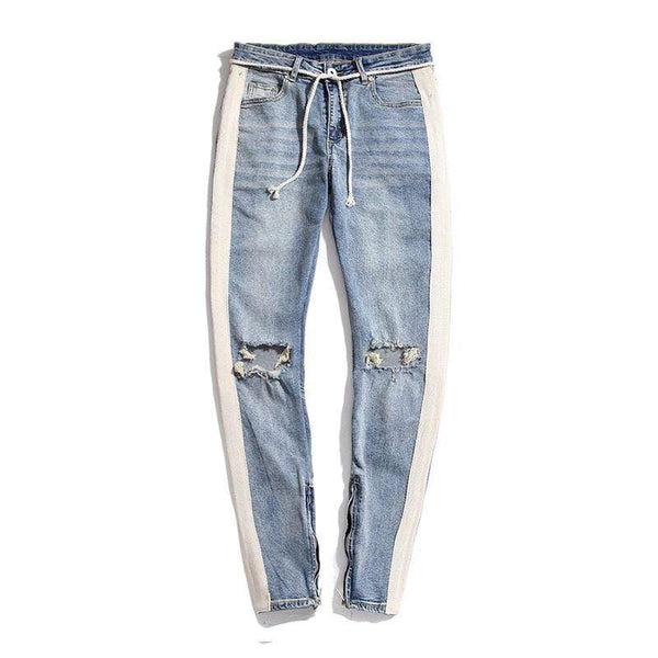 TIY Denim Vintage Style Men Stripes Printed Slim Fit Jeans TIY