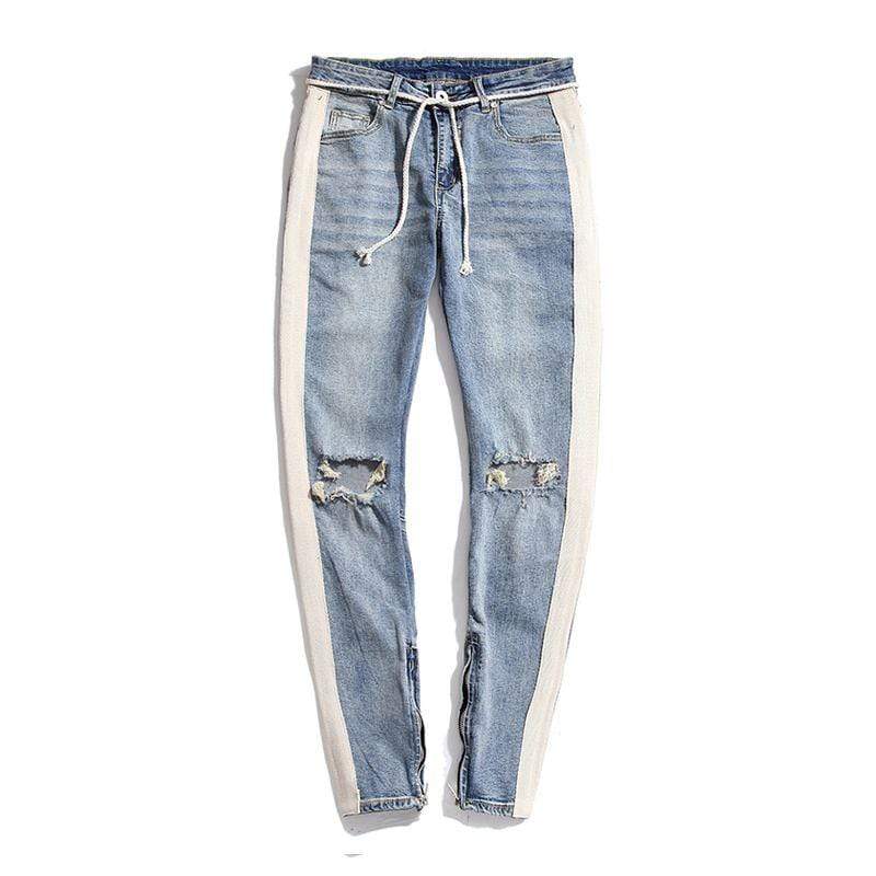 TIY Denim Vintage Style Men Stripes Printed Slim Fit Jeans TIY