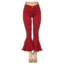Women Solid Color Cropped Flare Denim Pants