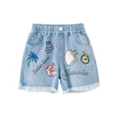 Youth Girl Cotton Printed Denim Shorts