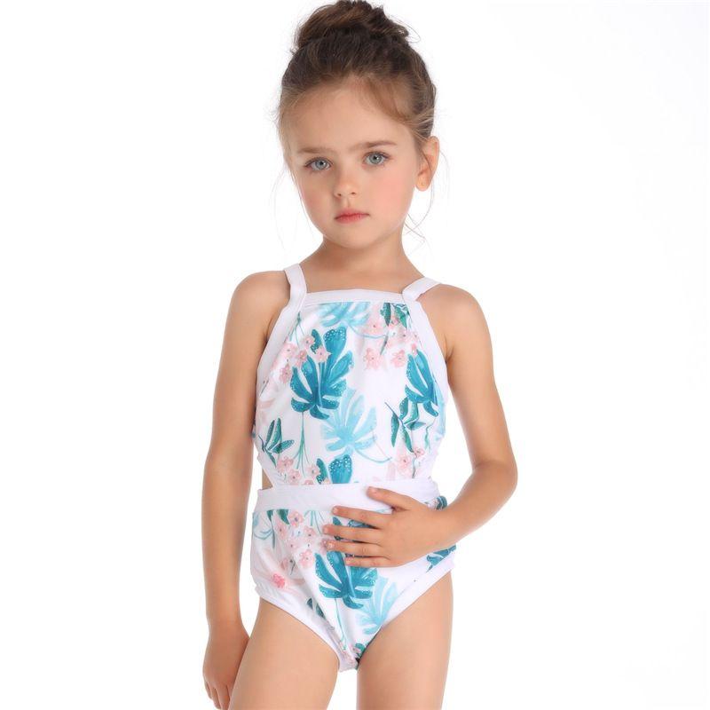 TIY Family Apparel One-piece Mom And Daughter Flower Printed Halter Neck Swimwear TIY