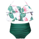 Two-piece Mom And Daughter Leaf Printed Halterneck Swimsuit