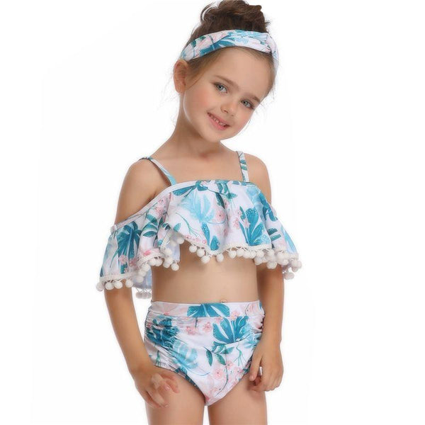 Two-piece Mom And Daughter Tassel Floral Printed Ruffle Swimsuit