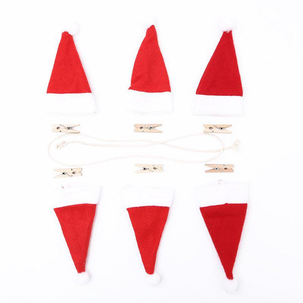 13 Pcs Set Cute Little Christmas Hat Wood Clip Christmas Home Party Decoration DIY Banner