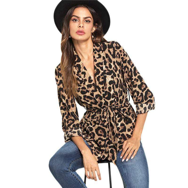 TIY Fleece Sexy Women Autumn Winter Outfit Classic Leopard Print Three Quarter Sleeves Blazer TIY