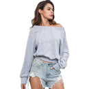 TIY Fleece Sexy Women Solid Color Off-shoulder Design Long Sleeves Sweatshirt TIY